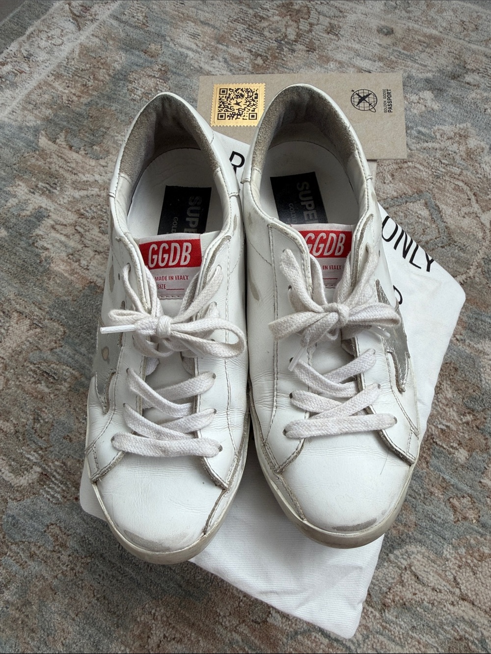 Golden Goose Super-Star Sneakers in White Leather with Gray Star White Leather